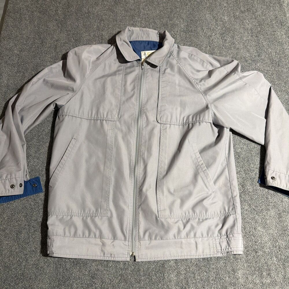 Vintage London Fog Full Zip Jacket Mens 44 Ex-Long Gray Pockets Collar Fall